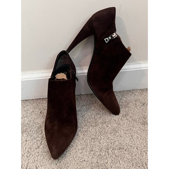 Prada Vero Cuoio Suede Leather Pointed Toe Cone Heel Ankle Bootie Brown Women 36 - Picture 3 of 11
